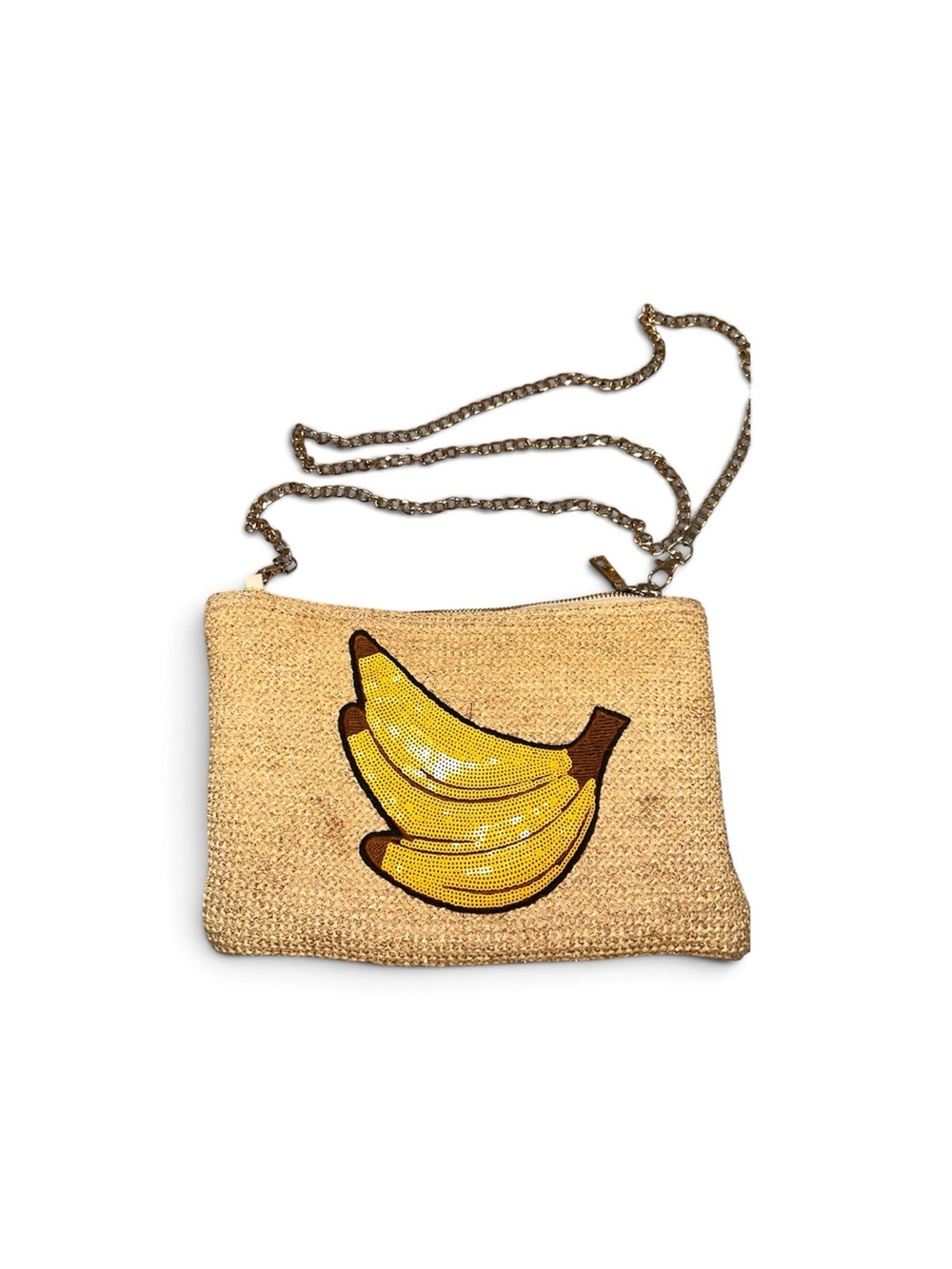 & Other Stories Straw Crossbody Bag with Yellow Banana Motif